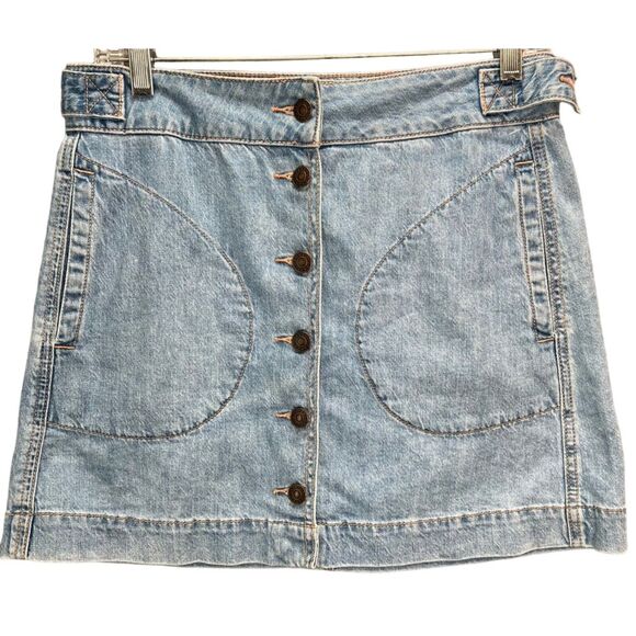 American Eagle Jean Skirt Womens 4 Blue Denim Super High Rise A-Line Button NEW - Picture 2 of 16